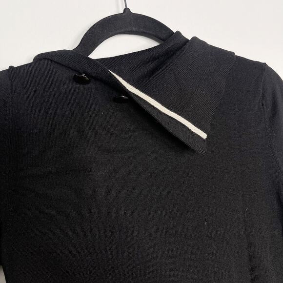 Club Monaco Womens XS Black Wool Split Collar Turtleneck Sweater Button Cuffs - Picture 6 of 12